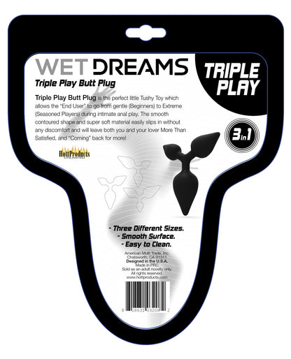Wet Dreams Triple Play Anal Plug - Black - LUST Depot