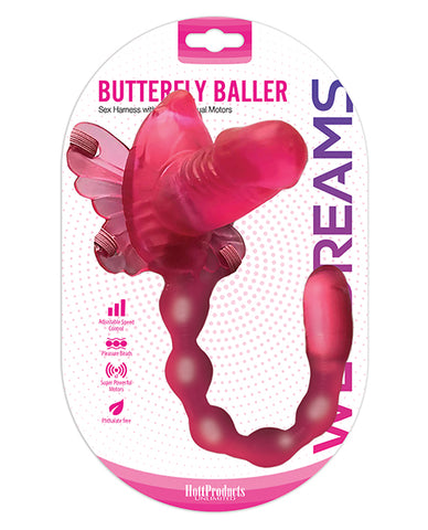 Wet Dreams Butterfly Baller Sex Harness W-dildo - Pink - LUST Depot