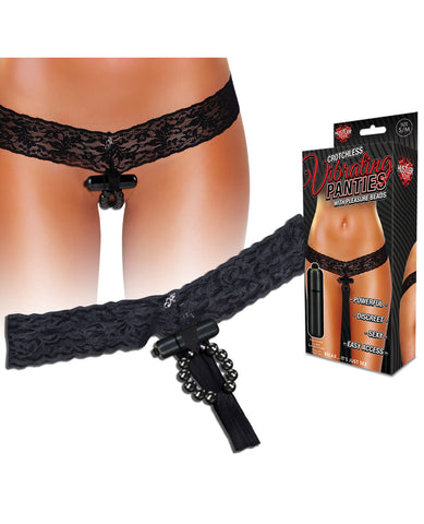 Hustler Vibrating Panties W-hidden Vibe Pocket, Bullet & Stimulation Beads Black M-l - LUST Depot
