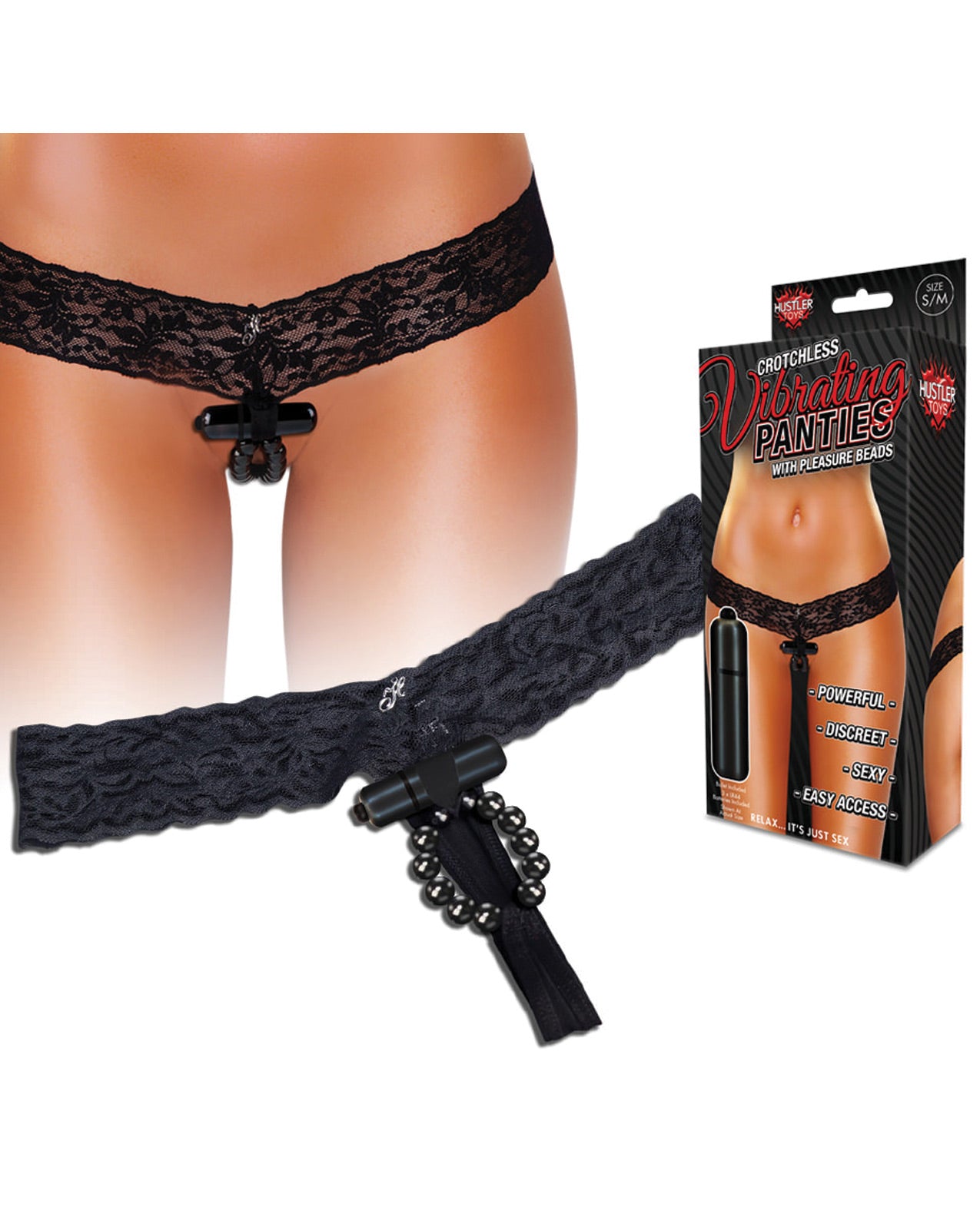 Hustler Vibrating Panties W-hidden Vibe Pocket, Bullet & Stimulation Beads Black S-m - LUST Depot