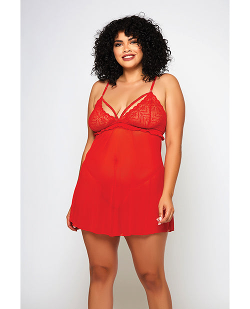 Galloon Lace & Fine Mesh Babydoll & G-string Red 1x - LUST Depot
