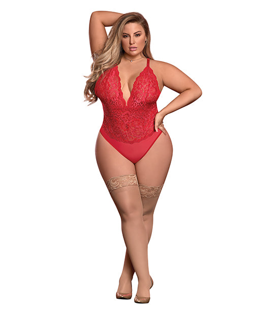Risque Business Lace & Mesh Teddy W-snap Crotch Red Qn - LUST Depot