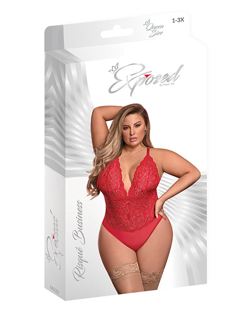 Risque Business Lace & Mesh Teddy W-snap Crotch Red Qn - LUST Depot