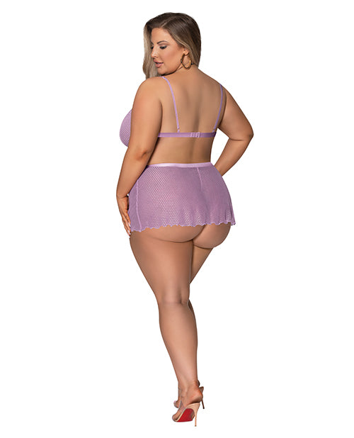 Girl Next Door Strappy Bralette W-flirty Thong Skirt Lilac 2xl - LUST Depot
