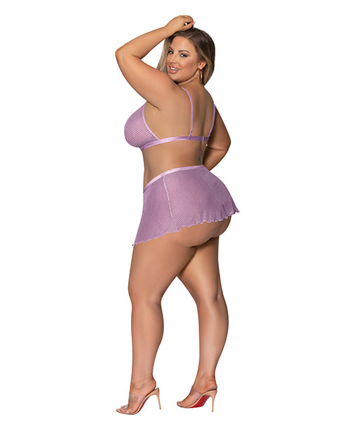 Girl Next Door Strappy Bralette W-flirty Thong Skirt Lilac 2xl - LUST Depot