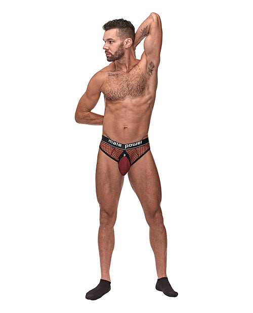 Cock Pit Fishnet Cock Ring Thong Red L-xl - LUST Depot