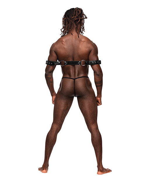 Pisces Pu Leather Bicep & Back Harness Black O-s - LUST Depot