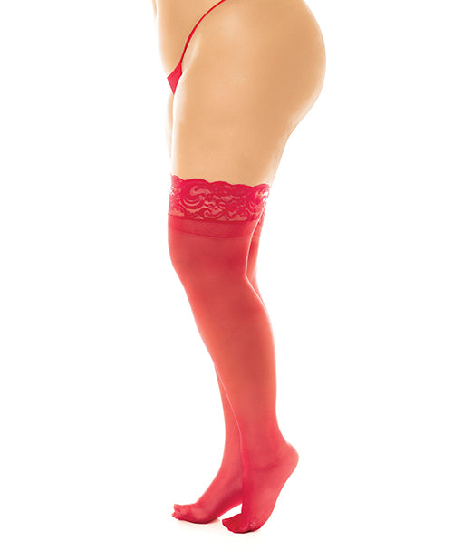 Sheer Thigh High W/stay Up Silicone Lace Top Red Qn - LUST Depot
