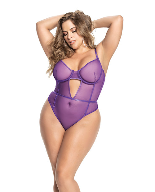 Underwire Sheer Mesh Teddy W-adjustable Straps & Crotch Closure Orchid 1x-2x - LUST Depot