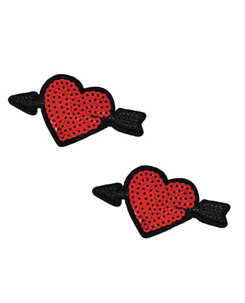Neva Nude Sequin Arrow Heart Pasties (2 Wear) - Red O-s - LUST Depot