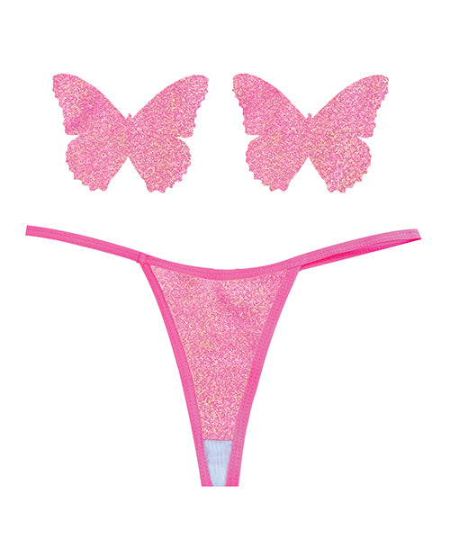 Neva Nude Naughty Knix Bella Rosa Shimmer G-string & Pasties - Soft Pink O-s - LUST Depot