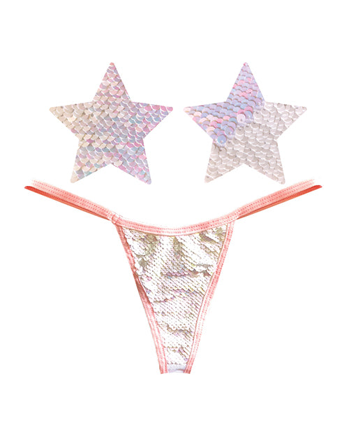 Neva Nude Naughty Knix Princess Bride Flip Sequin G-string & Pasties - Pink/white O/s - LUST Depot