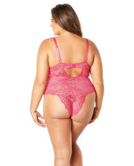 Soft Edged Galloon Lace Teddy W-adjustable Straps & Snaps Crotch Bright Rose 4x - LUST Depot