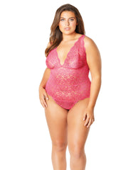 Soft Edged Galloon Lace Teddy W-adjustable Straps & Snaps Crotch Bright Rose 4x - LUST Depot