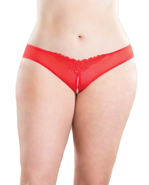 Crotchless Thong W-pearls Red 3x-4x - LUST Depot