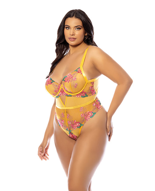 Elisabeth Unlined Underwire Embroidered Teddy - Yellow 1X