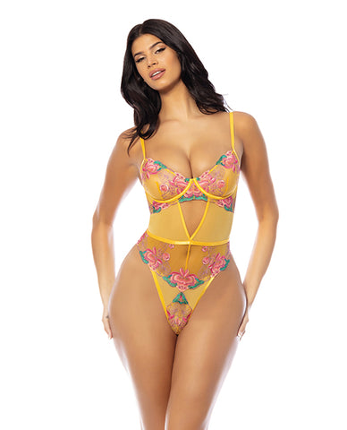 Elisabeth Unlined Underwire Embroidered Teddy - Yellow LG