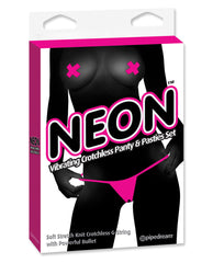 Neon Luv Touch Vibrating Crotchless Panties & Pastie - Pink - LUST Depot