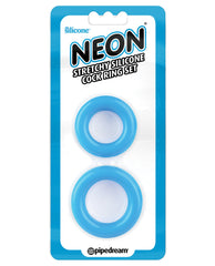 Neon Luv Touch Stretchy Silicone Cock Ring Set - Blue - LUST Depot