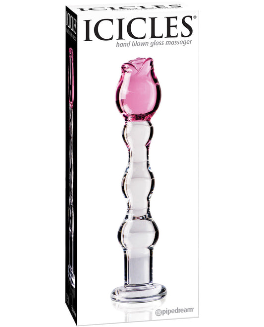Icicles No. 12 Hand Blown Glass Massager - Clear W-rose Tip - LUST Depot