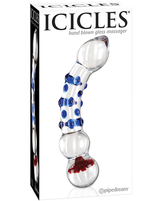 Icicles No. 18 Hand Blown Glass Massager - Clear W-blue Knobs - LUST Depot