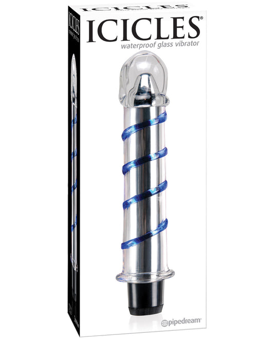 Icicles No. 20 Hand Blown Glass Vibrator Waterproof - Clear W-blue Swirls - LUST Depot