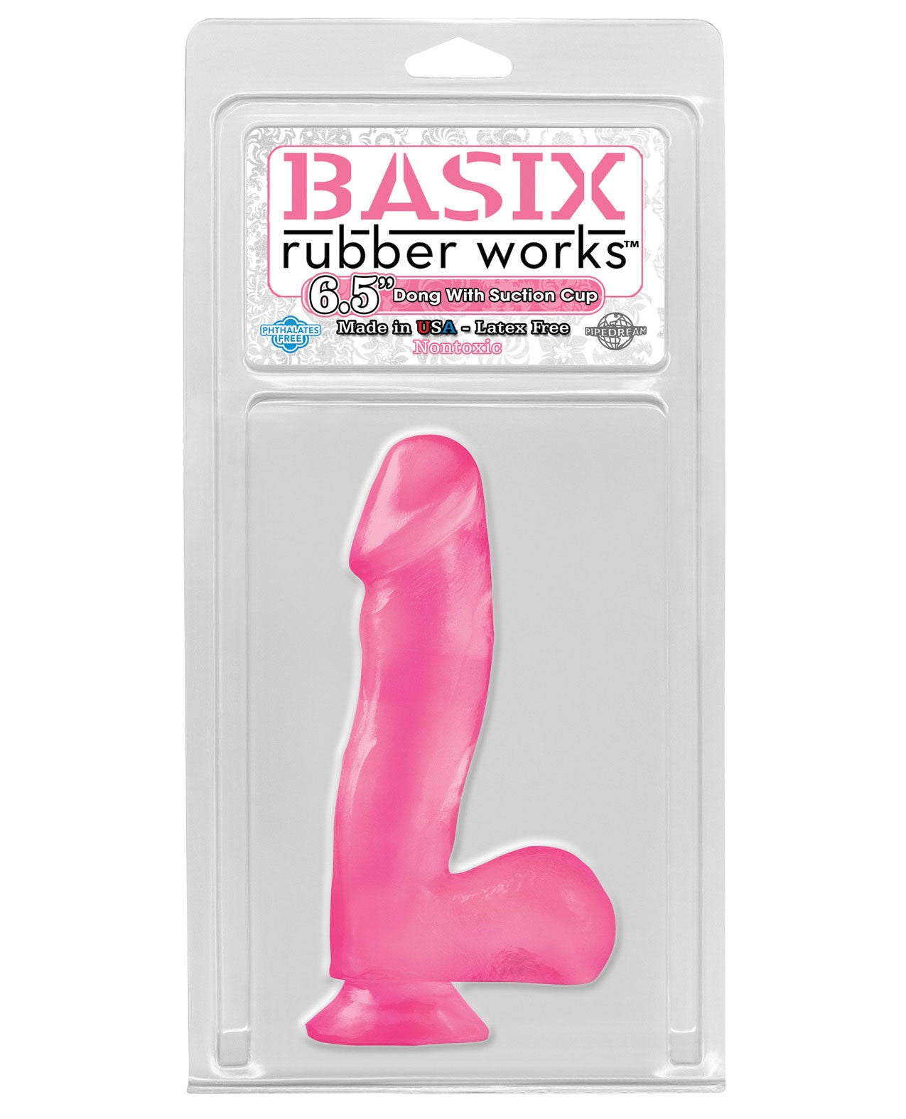 Basix Rubber Works 6.5" Dong W-suction Cup - Pink - LUST Depot