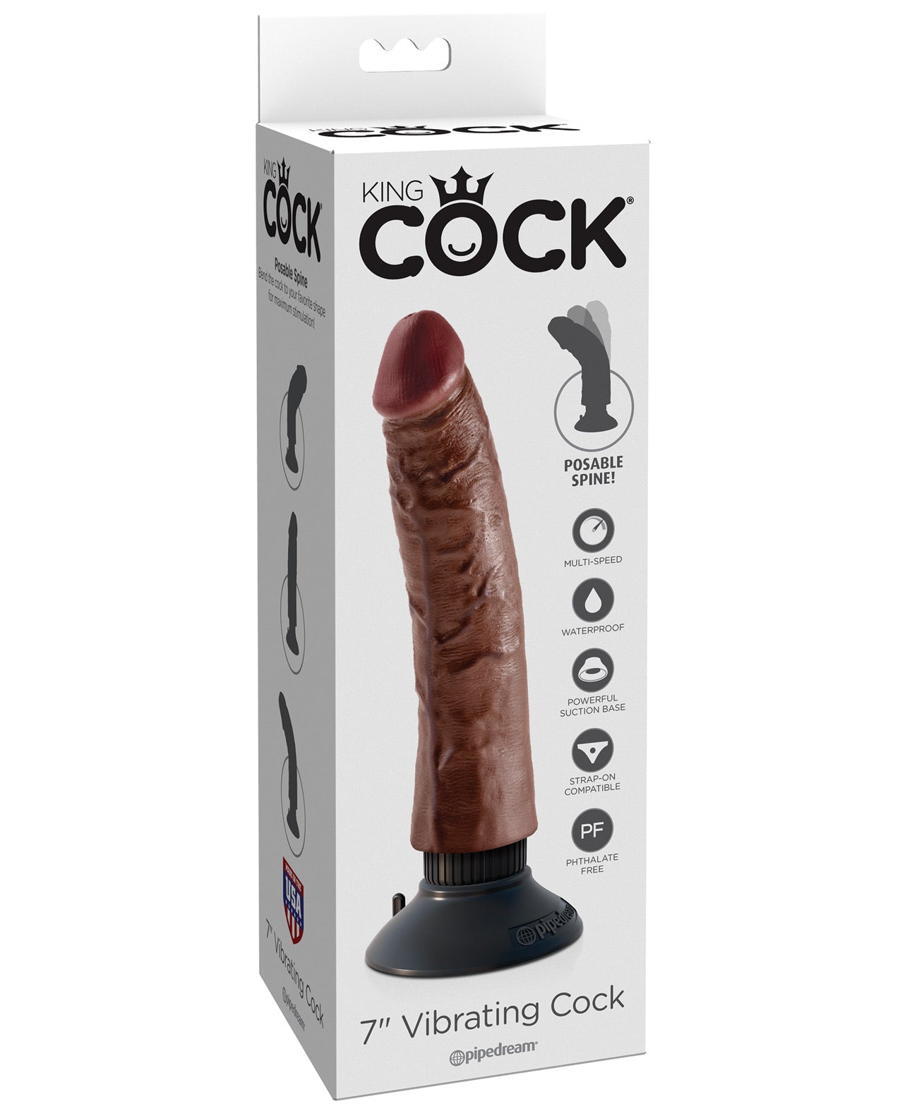 King Cock 7" Vibrating Cock - Brown - LUST Depot
