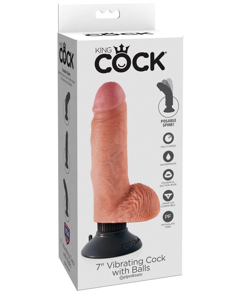 King Cock 7" Vibrating Cock W-balls - Flesh - LUST Depot