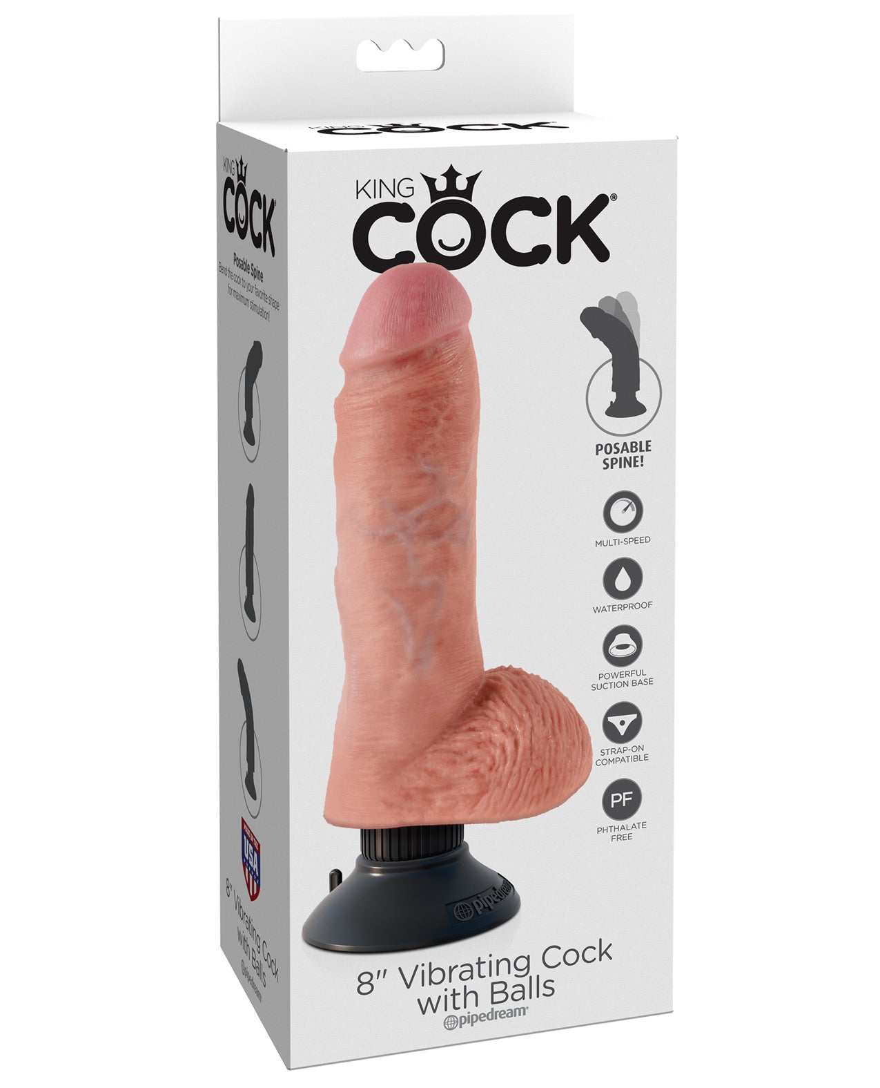 King Cock 8" Vibrating Cock W-balls - Flesh - LUST Depot