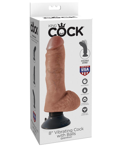 King Cock 8" Vibrating Cock W-balls - Tan - LUST Depot