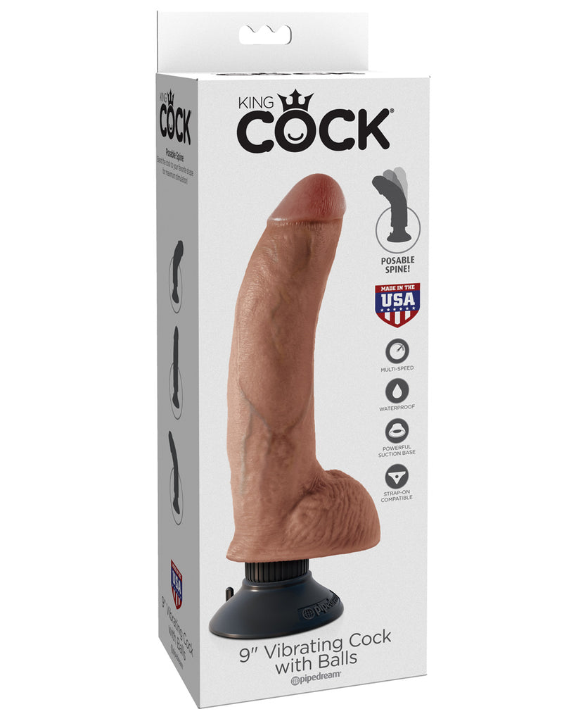 King Cock 9" Vibrating Cock W-balls - Tan - LUST Depot