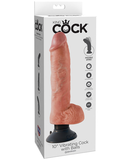 King Cock 10" Vibrating Cock W-balls - Flesh - LUST Depot