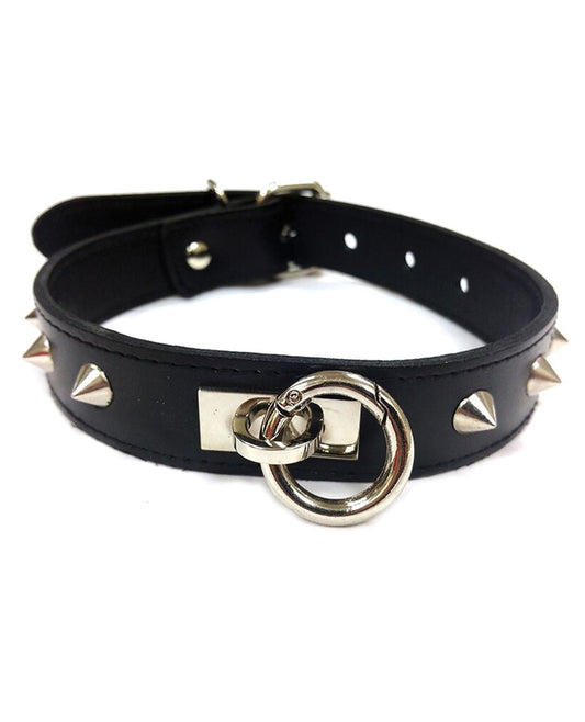 Rouge Leather O Ring Studded Collar - LUST Depot