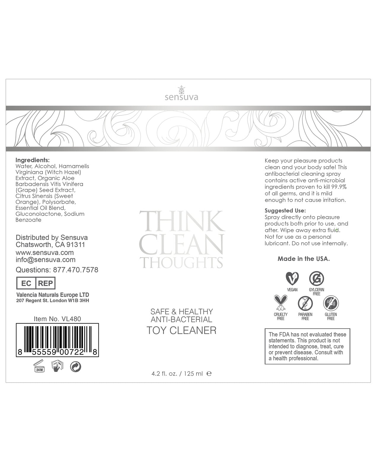 Sensuva Think Clean Thoughts Toy Cleaner - 4.2 Oz - LUST Depot