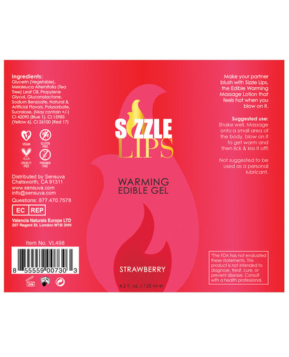 Sizzle Lips Warming Gel - 4.2 Oz Bottle Strawberry - LUST Depot