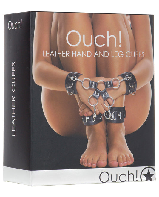 Shots Ouch Leather Hand & Leg Cuffs - Black - LUST Depot