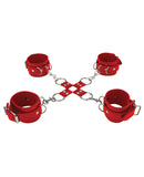 Shots Ouch Leather Hand & Leg Cuffs - Red - LUST Depot