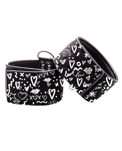 Shots Ouch Love Street Art Fashion Printed Ankle Cuffs - Black - LUST Depot