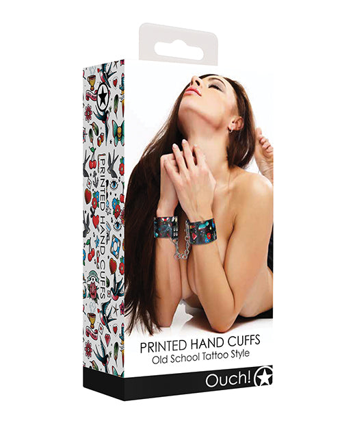 Shots Ouch Old School Tattoo Style Printed Hand Cuffs- Black - LUST Depot