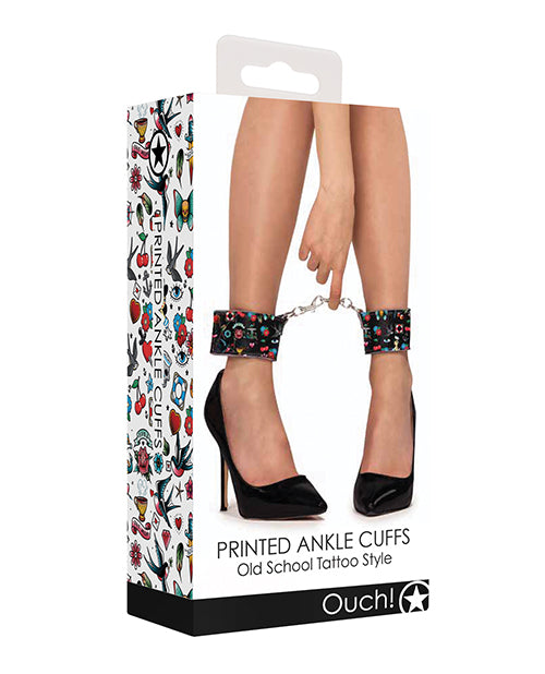 Shots Ouch Old School Tattoo Style Printed Ankle Cuffs- Black - LUST Depot