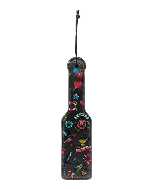 Shots Ouch Old School Tattoo Style Printed Paddle - Black - LUST Depot