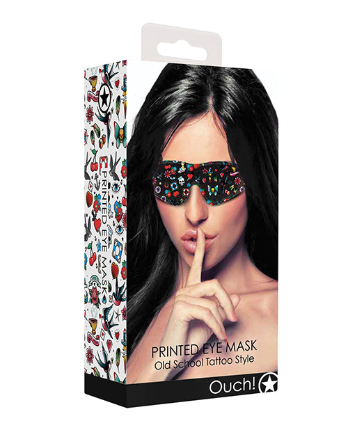 Shots Ouch Old School Tattoo Style Printed Eye Mask - Black - LUST Depot
