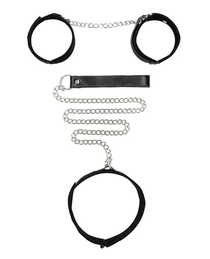 Shots Ouch Black & White Velcro Collar W-leash & Hand Cuffs - Black - LUST Depot