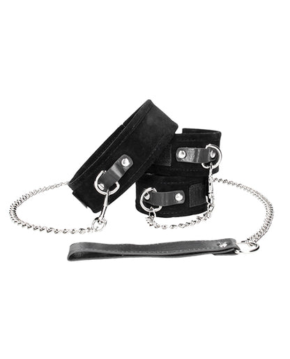 Shots Ouch Black & White Velcro Collar W-leash & Hand Cuffs - Black - LUST Depot