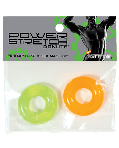 Ignite Power Stretch Donut Cock Ring - Orange/green Pack Of 2 - LUST Depot