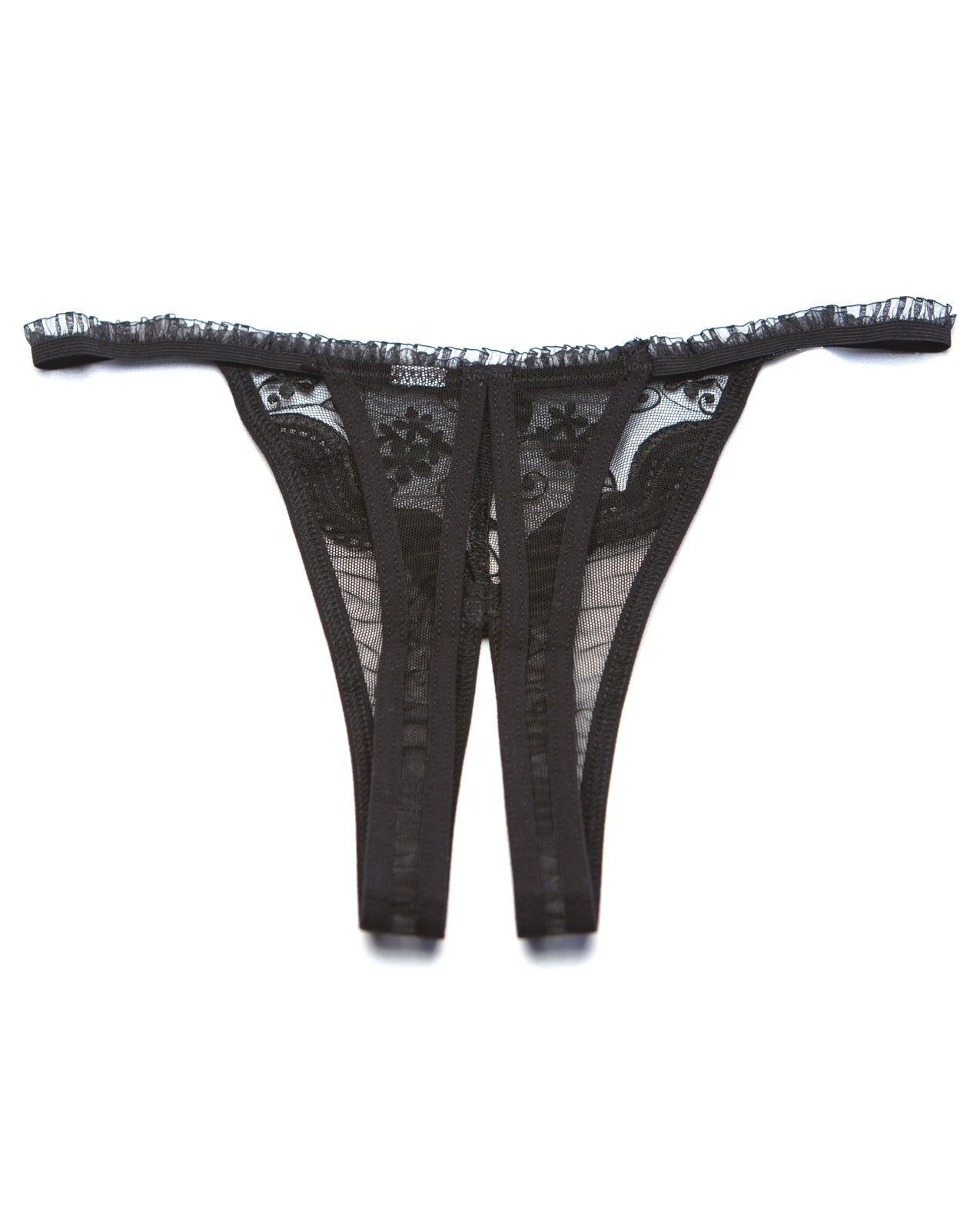 Scalloped Embroidery Crotchless Panty Black O-s - LUST Depot