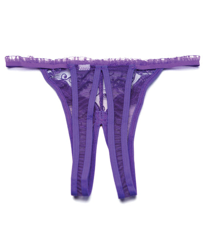 Scalloped Embroidery Crotchless Panty Purple O-s - LUST Depot