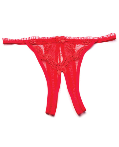 Scalloped Embroidery Crotchless Panty Red O-s - LUST Depot