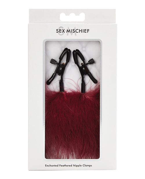 Sex & Mischief Enchanted Feather Nipple Clamps - Burgundy - LUST Depot